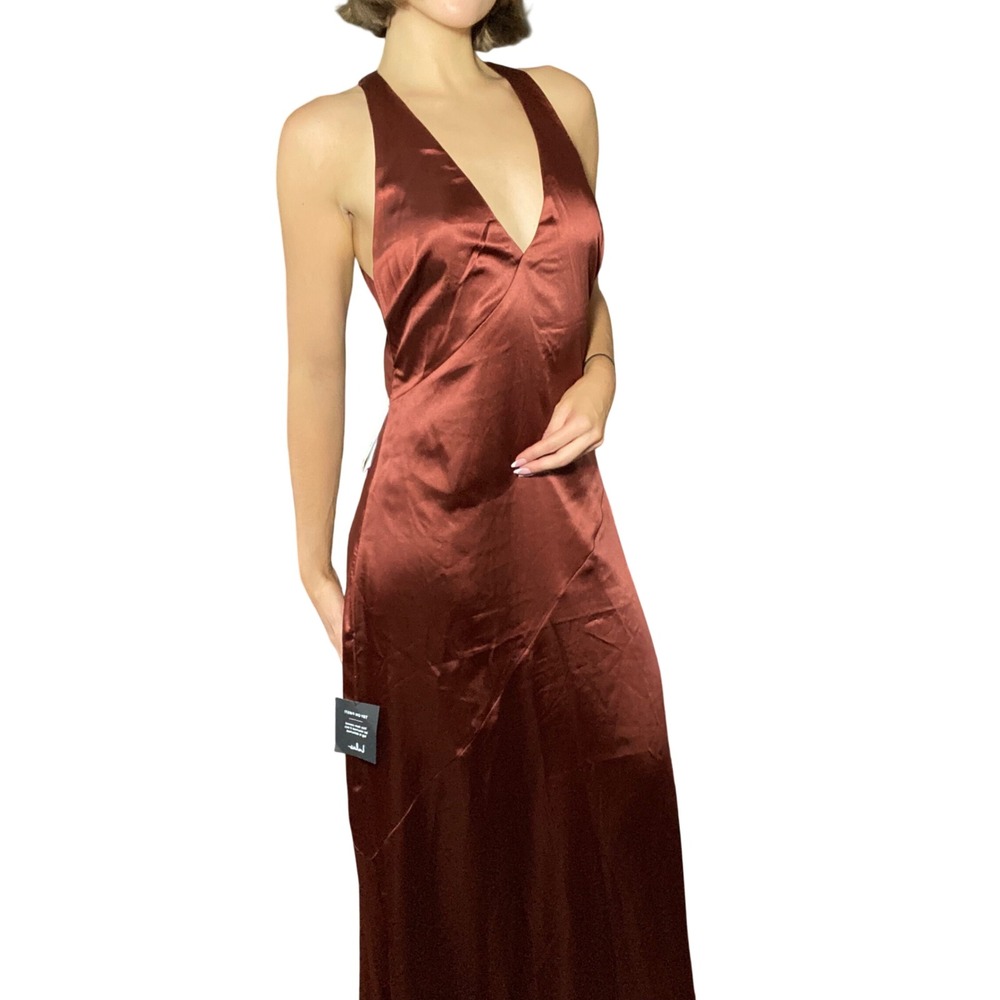 NWT Lulus Autumnal Amber Satin Amber Maxi Dress Wedding Guest Sexy Open Back - M